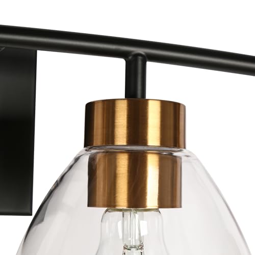 Image of KSANA Bathroom Light Fixtures, 4-Light Black and Plating Brass Vanity Lights for Bathroom, 32.3'' Large Modern Bathroom Lighting Lights Over Mirror with Clear Glass Shade