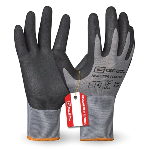 Gebol Master Flex Eco, 1 Paar Arbeitshandschuhe für Werkstatt & Garten, atmungsaktive Nitrilhandschuhe für Damen und Herren mit Schutz vor Öl & Nässe, M (Gr. 8)