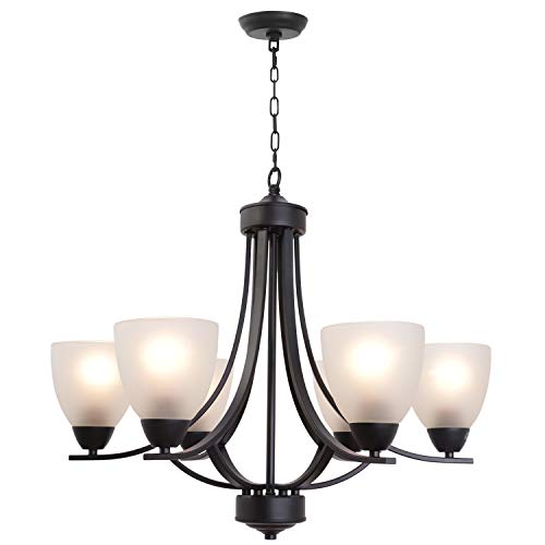 VINLUZ Contemporary Chandeliers 6 Light Black Modern Pendant Light Rustic Vintage Dining Room Lighting Fixtures Hanging, Flush Mount Ceiling Light for Bedroom Living Room