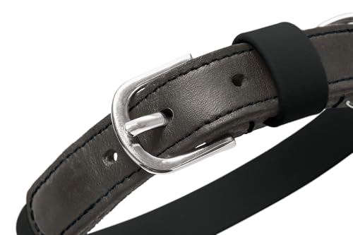 HUNTER Hundehalsband WOLMAR aus BioThane® und Leder, robust, wasserabweisend, pflegeleicht, Kontrastnaht, Made in Germany, Farbe: schwarz/grau, Größe: 45