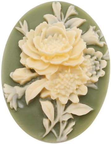 Beadaholique Vintage Style Lucite Oval Cameo Green with Ivory Flowers 40x30mm (1)