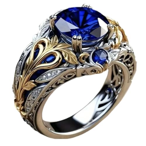 LIOYSIUT Two-Color Floral Ring - Retro Women's Sapphire Diamond Ring, 3 Carats Tanzanite, 925 Silver, Round Cut Wedding Ring, Eternal Ring, Valentine's Day Commitment Ring 10
