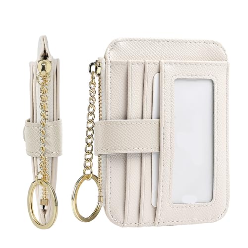 Womens Slim Credit Card Holder Wallet Zipper Coin Pocket ID Window Keychain Minimalist Wallet Purse Pouch