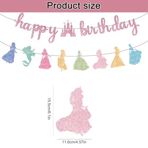 Image of Pink Happy Birthday Princess Banner Decorations Pink Garland Glitter Bunting for Girls Coquette Birthday Party Decorations Favor Supplies