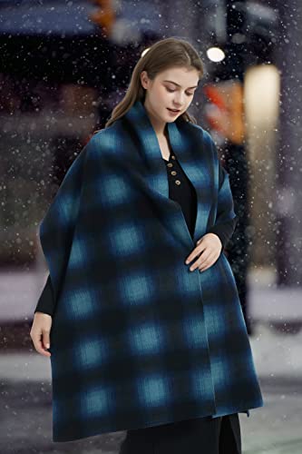 Pacibe Long Plaid Blanket Scarf Casual Shawl Wraps Warm Winter Scarf For Women Cold Weather, Blue Grey Plaid #TOP4