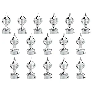 SPOTBIA Diamond Stainless Steel Curtain Bracket Parda Holder Rod Pocket Finials Designer Door and Window Rod Support Fittings (Pack of 16, Silver)