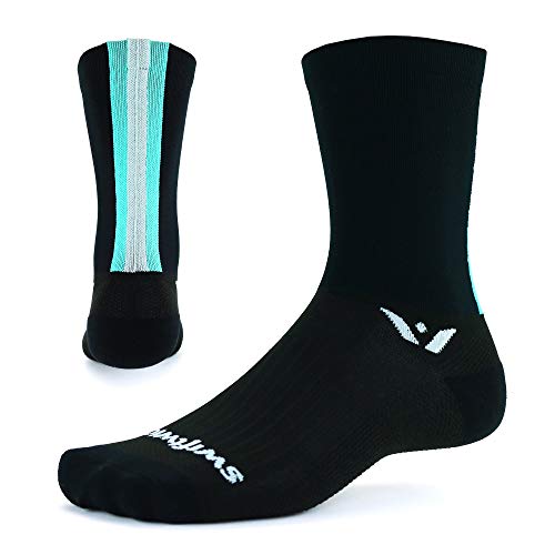 Swiftwick - VISION SIX Running & Cycling Socks, Durable Crew, Mens and Womens (Euro Black, Large)