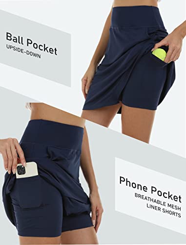 MoFiz Womens Tennis Skirts with Shorts Athletic Golf Skorts High Waisted Mini Skirt Running Workout Sports Skorts Pockets Navy Size US S - Image 4