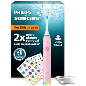 Philips Sonicare for Kids Smart Electric Toothbrush − Sonic Toothbrush with App, for Children 3+, 2 Gentle Modes, 2-Minute Light & Sound Timer, 2 Brush Heads (Standard & Mini), Pink, Model HX6600/11