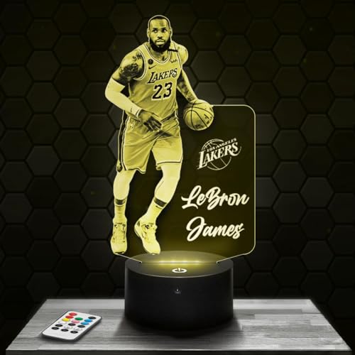 Lampe de chevet, Veilleuse Tactile L. James Basketteur Basket ball Lampe 3D LED illusion, Idée cadeau Noël anniversaire garçon et fille Lampe de nuit chambre d'enfant ou adulte TOP
