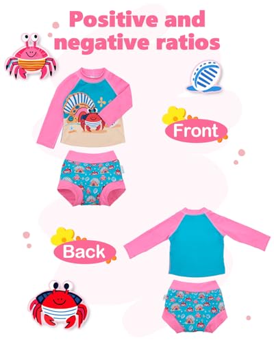 Image of ALVA 2 Pcs Long Sleeve Rash Guard Swim Diaper Sets, Baby Toddler Swimsuit UPF 50+ Sun Protection for Boy and Girl