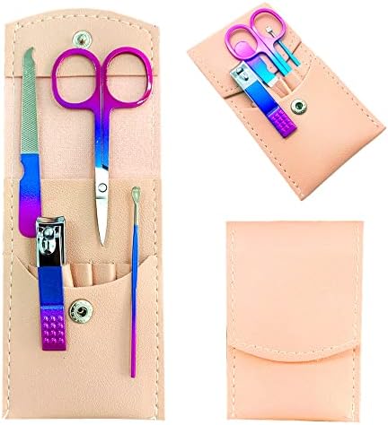 SHICEN Manicure Set, Professional Women Nail Clippers Kit 4PCS， Stainless Steel Nail Cutter Care Tools Professional Grooming Kits, PU Leather Travel Case （Colorful）