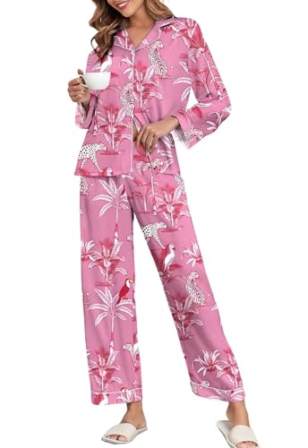 Image of Brosloth Women's Silk Satin Pajamas Pjs Sets Cute Lace Pattern Two Piece Loungewear Set Button Up Pajamas Sleepwear Black