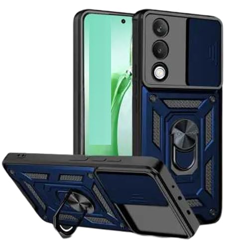 Image of SPAZY CASE Oppo K13x 5G Back Cover | Heavy Duty Hybrid Case with 360 Degree Rotating Finger Ring Holder + Slider Shutter Camera Protection Case for Oppo K13x 5G - Blue