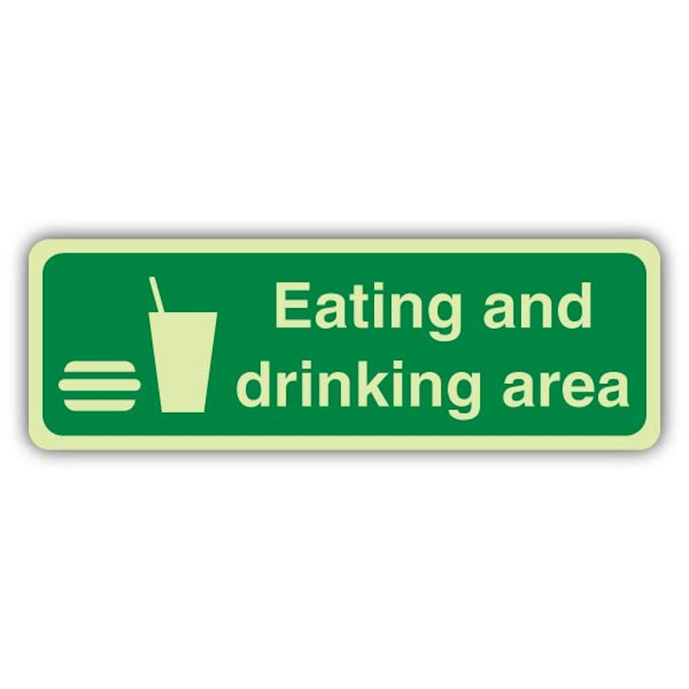V Safety Photoluminescent Eating And Drinking Area - Landscape Safety Sign - 300 x 100 mm - Self Adhesive Vinyl - Triple Glow
