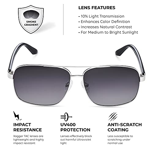 Xagger Polarized Brow Bar Square Aviator Sunglasses for Men Retro Pilot Military Style Driving Shades UV4003