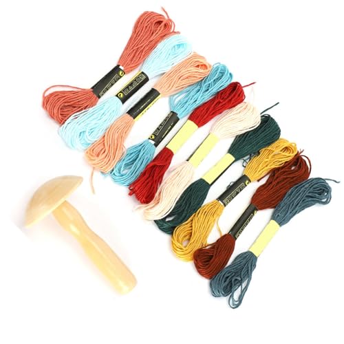 Kit de suministros para zurcido Yosoo: hongo de madera para zurcir y 10 hilos de algodón en colores variados para calcetines, suéteres y reparación DIY miniatura 2
