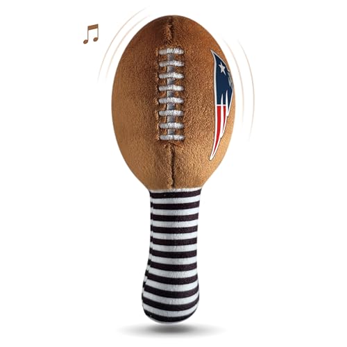 Image of New England Patriots Plush Football Rattle by Smilo - Officially Licensed NFL Baby Rattle Toy - Soft Baby Rattle with Bell - for Babies and Toddlers from 3 Months