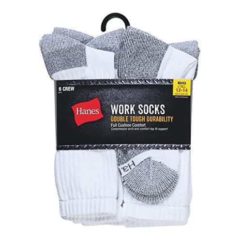 Hanes Men's Work, Cushioned Crew, Moisture-Wicking Socks & Odor Control, Black & White, 6 & 12 Pack Available2