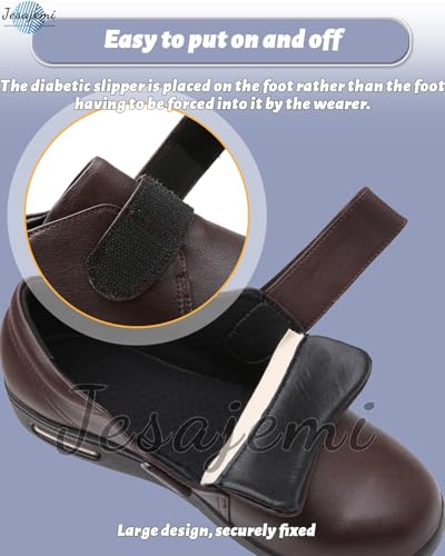 Extra Wide Fit Diabetic Shoes for Women - Waterproof PU Leather Orthopedic Slippers with Adjustable Fit and Non-Slip Outsole4