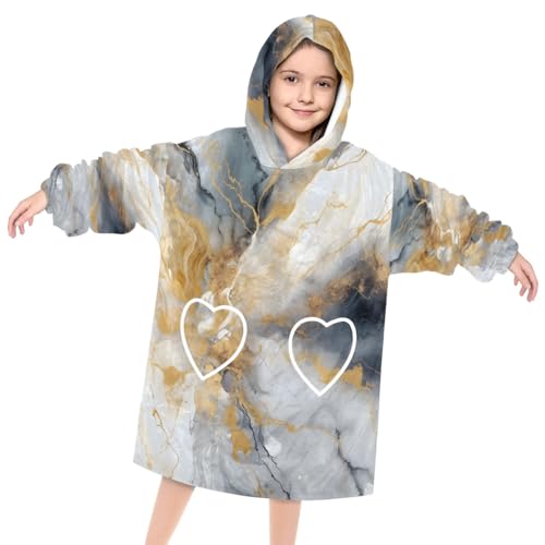 Pardick Wearable Blanket Hoodie for Kids, Metallic Gray Marble Fleece Sweatshirt Blanket Oversized Blanket Sweatshirt with Pocket Flannel Warm Hooded Blanket 6-10 Year Old Girl Boy Gift, One Size
