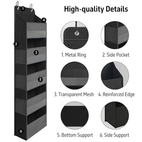Over Door Organizer with 5 Large Pockets, Heavy Duty Hanging Organizer Storage, Closet Bathroom Nursery Bedroom Dorm, Toys Cosmetics Sundries and Baby Essentials, Black - Image 4