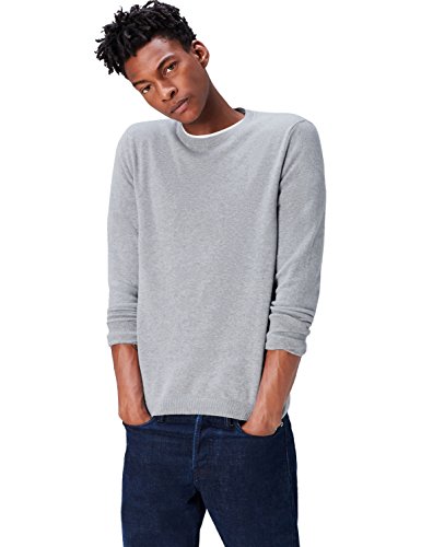 find. Men's Cotton Crew Neck Sweater, (Light Grey Marl), Large