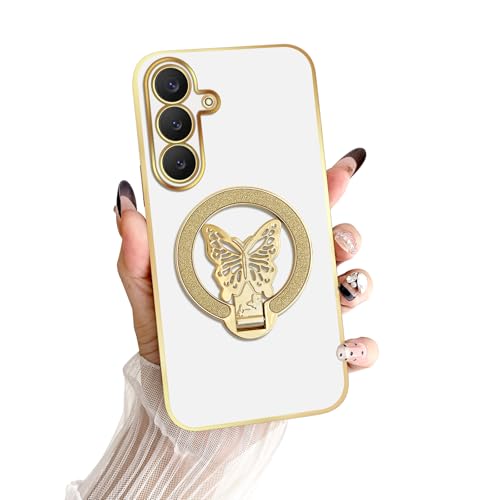 Coque Samsung S26 Plus antichoc blanche avec motif papillon et béquille intégrée