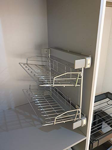 Zapatero Lateral con guias de extracción Total – para ARMARIOS, VESTIDORES, Muebles – Marco de Aluminio, cestas en Acero Cromado – Sistema de guías de Freno (Izquierda)