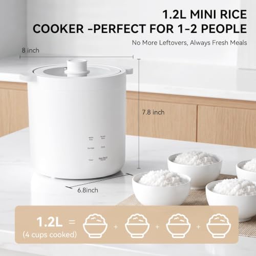 Mini Rice Cooker 2 Cup Uncooked, Small Electric Cooker, with 4 Cooking Functions, 24 Hour Preset and Heat Preservation, Anti Scald Carry Handle - Image 2