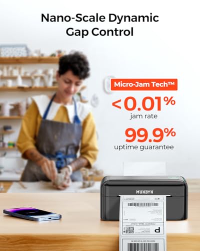 Drukarka Etykiet MUNBYN Bluetooth (DHL), Termiczna Drukarka Etykiet 4x6 do Shopify, Allegro, Etsy, DHL, Evri, DPD, UPS, FedEx, Model 402B, Czarna