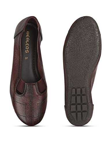Image of Liberty Healers TLO-04 Casual Slip-On Ballerina Shoes for Women - Cherry & Tan | Comfortable Insole | Lightweight Durable and Cushioned Footbed | Leather Insole Shock Absorption