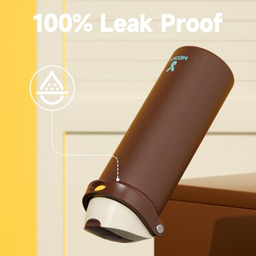 Image of 24 oz Insulated Water Bottle with Straw: Meoky Stainless Steel Metal Water Bottle with 2-in-1 Lid - Leak Proof, Cold for 24 Hours, Fits in Car Cup Holder, BPA-Free for Travel Sports Gym, Cocoa