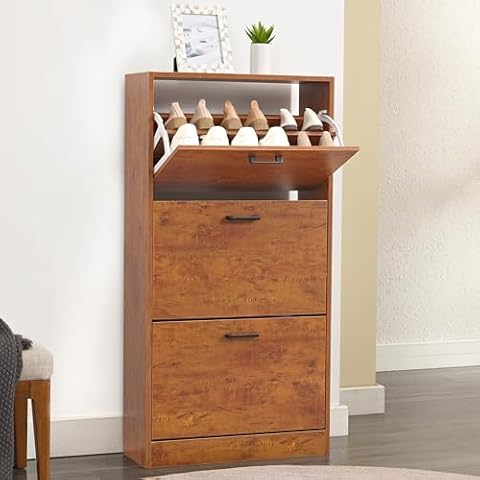 Wooden Shoe Storage Cabinet with Drawers Cover