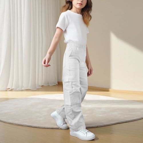 Girls Cargo Pants Elastic Waistband Straight Leg Sport Pant Casual Classic Running Hiking Fall Trousers with Pockets3