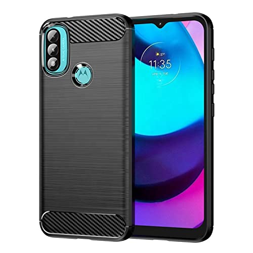 Image of NPRC Hybrid Ultra Slim Protective Case TPU Non-Slip Carbon Fiber Texture Shockproof Case Cover for Moto E40 - Black