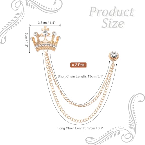 Image of PATIKIL Crown Hanging Chain Brooch Pins, Rhinestone Suit Pins Fashion Crystal Lapel Pins