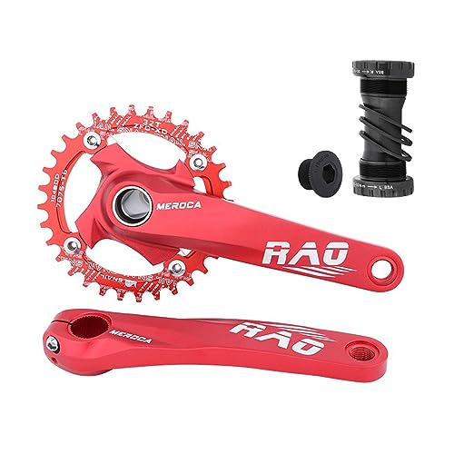 Meteorolite 170mm Mountain Bike Crankset, Hollow Integrated Crankset Black/Red Aluminum Alloy Bike Crankset with 104BCD 32T/34T/36T/38T Round Chainring, Replacement for Bicycle Crank Arm Set