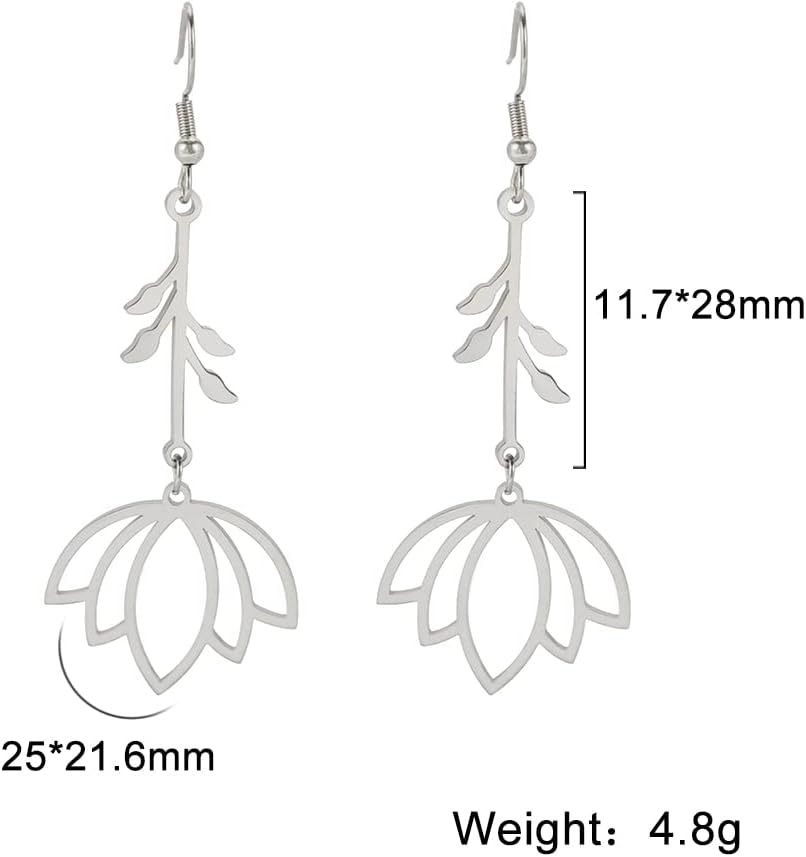 TEAMER Stainless Steel Lotus Flower Dangle Earrings Bohemian Drop Earring Unique Geometric Jewelry for Women - Image 3