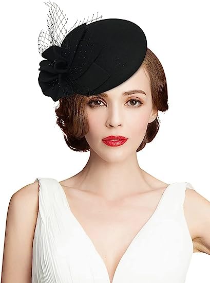 Wool Felt Fascinator Winter Women Elegant Hat Bowknot Church Hat Retro (black)