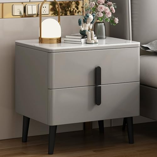 Light Gray Nightstand with 2 Storage Drawers, Wooden Bedside Table for Bedroom, Living Room, Office, Easy Assembly, Stylish Slate Desktop, 15.74"/40cm