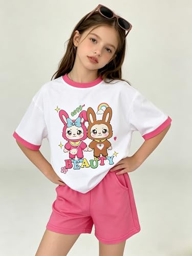 Image of Girls Clothes 2PCS Butterfly Print Short Sleeve T-Shirt + Shorts Set Teen Tween Girls Summer Outfits Set