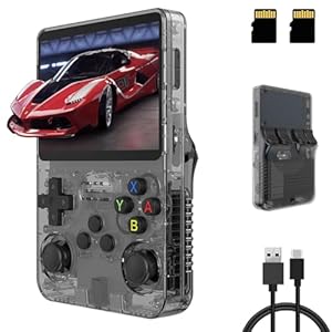 R36S Handheld Game Console, 3.5 inch Retro Handheld Games Consoles IPS Screen Open Source Linux System Built-in 15000+ Classic Games Retro Video Game Console, 16G+64G TF Card（Black）