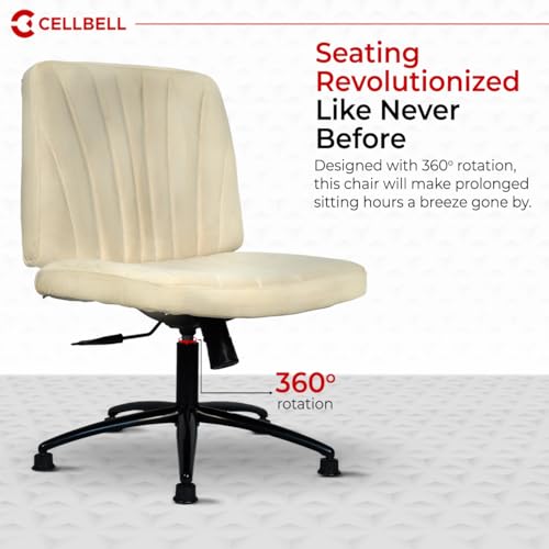 Image of CELLBELL Comfy Ergonomic Modern Accent Armchair Without Wheels in Soft Velvet Fabric for Home & Office Use | Cross Legged Back Support Chair with Adjustable Height, Recline & Metal Base (Beige)