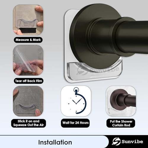 Image of SUNVIBE Plastic Adhesive Shower Curtain Rod Holder | No Drilling | Invisible Wall Mount Holder (Rod Not Included) (4 pc, Transparent)