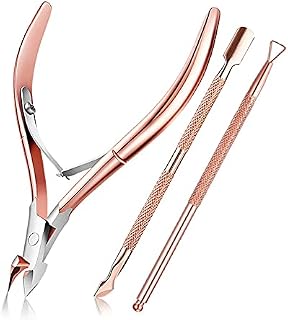 Cuticle Nippers and Cuticle Pusher, Cuticle Cutter Remover with Cuticle Scissors for Dead Skin - Durable Manicure Tools and Cuticle Clippers- Stainless Steel (pink)