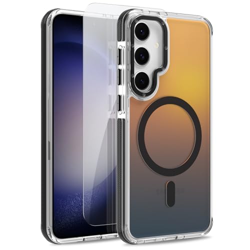 Image of Magnetic Case for Samsung Galaxy S23 Plus [Compatible with Magsafe] [Cute Fashion Fluorescent Design] [1 Screen Protector] Slim Translucent Matte Case for Galaxy S23 Plus 6.7 inch, Black