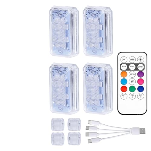 LECART Ultra-Bright Wireless LED Strobe Lights with Remote, 8 Colors Type-C Rechargeable Led Lights, Waterproof Anti-Collision Warning Light for Drones, Cars, Motorcycles, Bikes and Trucks (4 PCS)