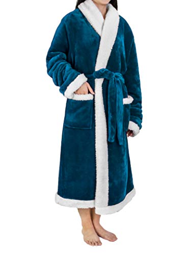 Image of PAVILIA Women's Plush Fleece Robe, Soft Cozy Long Bathrobe with Satin Waffle Trim, Warm Lightweight, Pockets & Tie Belt
