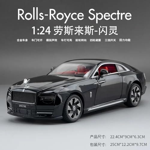 Image of BlackZone Compatible for 1 /24 Scale Rolls Royce Spectre Diecast Model Car Toy, Zinc Alloy Pull Back car with Openable Doors, Sound and Light Car Toy for Kids Boys and Girls (1:24 Spectre - Black)